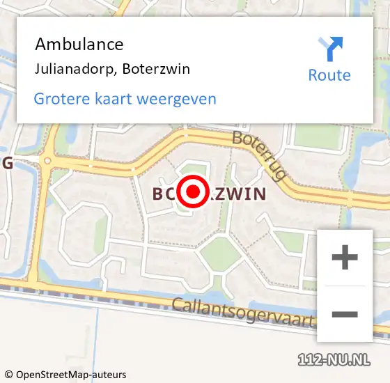 Locatie op kaart van de 112 melding: Ambulance Julianadorp, Boterzwin op 20 januari 2019 13:36