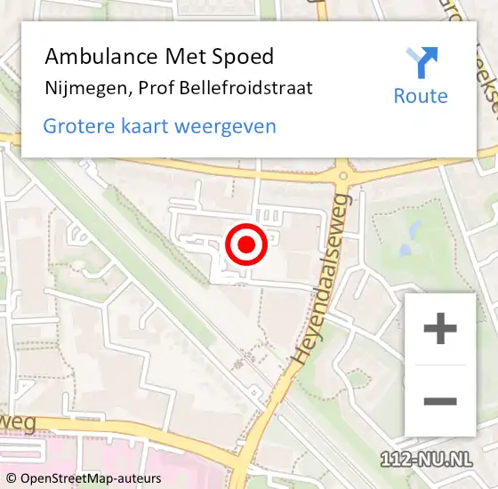 Locatie op kaart van de 112 melding: Ambulance Met Spoed Naar Nijmegen, Prof Bellefroidstraat op 20 januari 2019 13:37