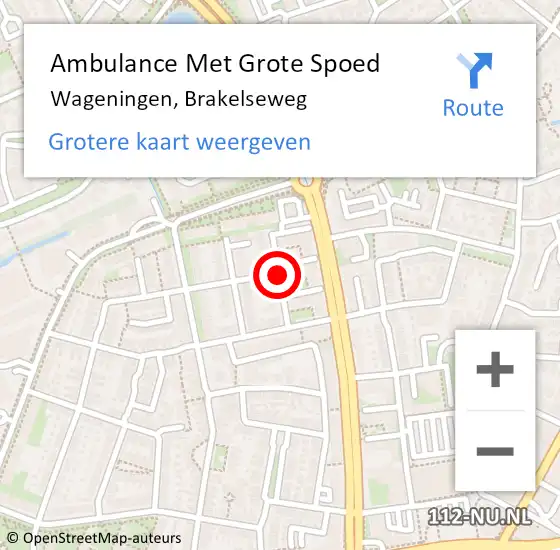 Locatie op kaart van de 112 melding: Ambulance Met Grote Spoed Naar Wageningen, Brakelseweg op 20 januari 2019 13:42