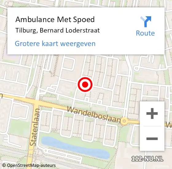 Locatie op kaart van de 112 melding: Ambulance Met Spoed Naar Tilburg, Bernard Loderstraat op 20 januari 2019 13:52