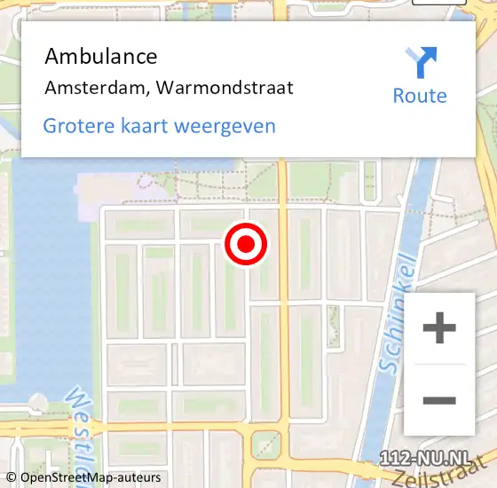 Locatie op kaart van de 112 melding: Ambulance Amsterdam, Warmondstraat op 20 januari 2019 15:30