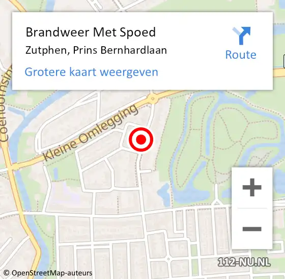 Locatie op kaart van de 112 melding: Brandweer Met Spoed Naar Zutphen, Prins Bernhardlaan op 20 januari 2019 17:14