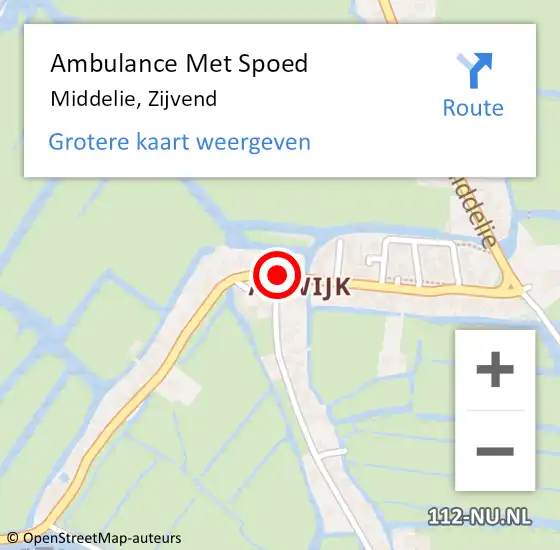 Locatie op kaart van de 112 melding: Ambulance Met Spoed Naar Middelie, Zijvend op 21 maart 2014 06:19