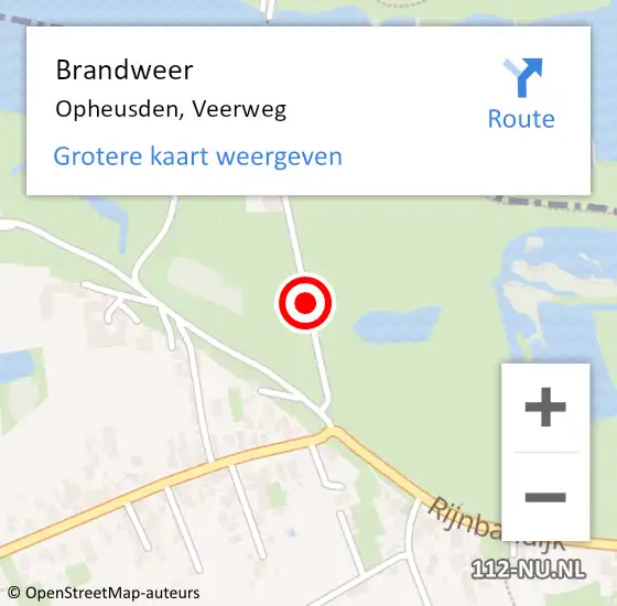 Locatie op kaart van de 112 melding: Brandweer Opheusden, Veerweg op 20 januari 2019 18:11