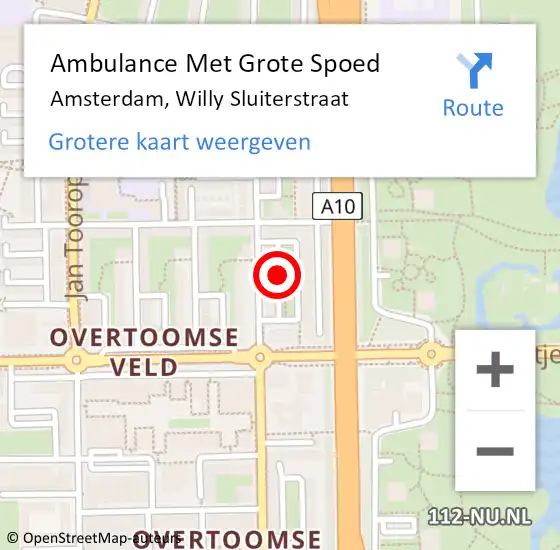 Locatie op kaart van de 112 melding: Ambulance Met Grote Spoed Naar Amsterdam, Willy Sluiterstraat op 20 januari 2019 18:58
