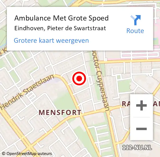 Locatie op kaart van de 112 melding: Ambulance Met Grote Spoed Naar Eindhoven, Pieter de Swartstraat op 20 januari 2019 19:01