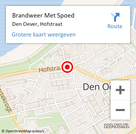 Locatie op kaart van de 112 melding: Brandweer Met Spoed Naar Den Oever, Hofstraat op 20 januari 2019 20:08