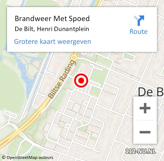 Locatie op kaart van de 112 melding: Brandweer Met Spoed Naar De Bilt, Henri Dunantplein op 20 januari 2019 21:49