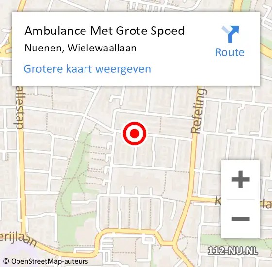 Locatie op kaart van de 112 melding: Ambulance Met Grote Spoed Naar Nuenen, Wielewaallaan op 21 januari 2019 00:14