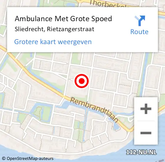 Locatie op kaart van de 112 melding: Ambulance Met Grote Spoed Naar Sliedrecht, Rietzangerstraat op 21 januari 2019 03:42