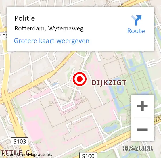 Locatie op kaart van de 112 melding: Politie Rotterdam, Wytemaweg op 21 januari 2019 07:29