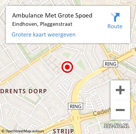 Locatie op kaart van de 112 melding: Ambulance Met Grote Spoed Naar Eindhoven, Plaggenstraat op 21 januari 2019 08:00