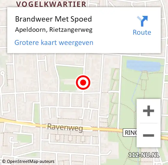 Locatie op kaart van de 112 melding: Brandweer Met Spoed Naar Apeldoorn, Rietzangerweg op 21 januari 2019 08:41