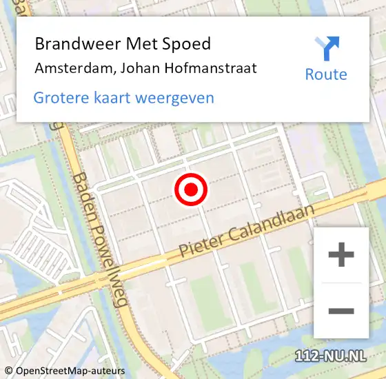 Locatie op kaart van de 112 melding: Brandweer Met Spoed Naar Amsterdam, Johan Hofmanstraat op 21 januari 2019 10:52