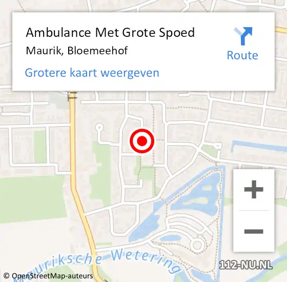 Locatie op kaart van de 112 melding: Ambulance Met Grote Spoed Naar Maurik, Bloemeehof op 21 januari 2019 11:56