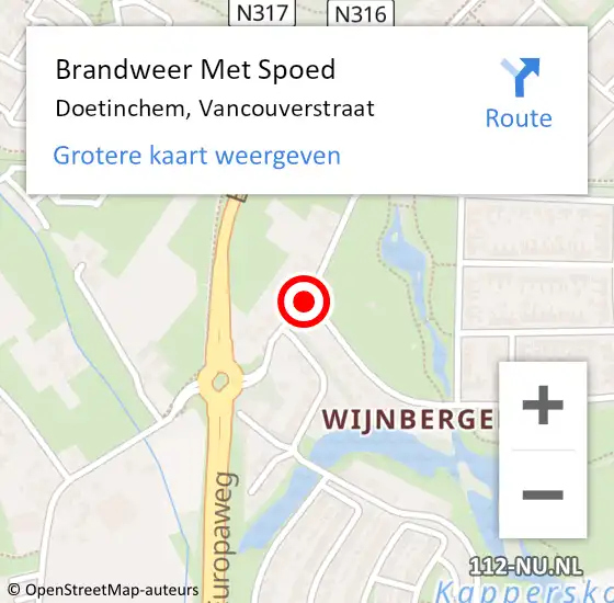 Locatie op kaart van de 112 melding: Brandweer Met Spoed Naar Doetinchem, Vancouverstraat op 21 januari 2019 12:31