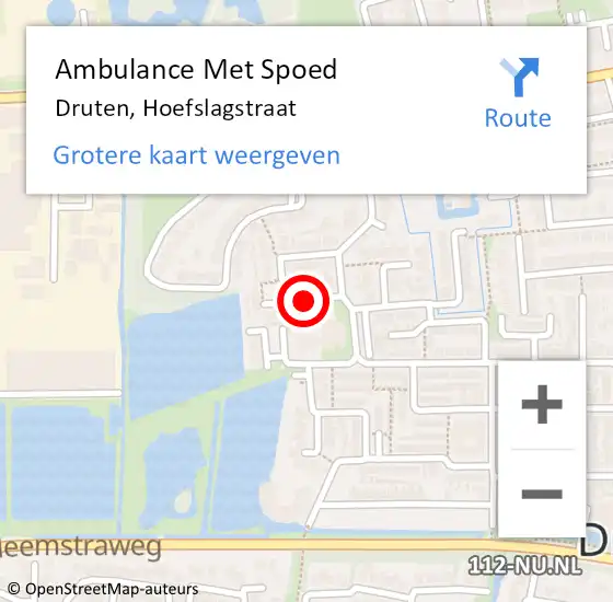 Locatie op kaart van de 112 melding: Ambulance Met Spoed Naar Druten, Hoefslagstraat op 21 januari 2019 12:33