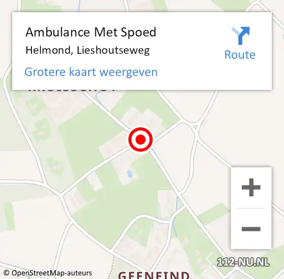 Locatie op kaart van de 112 melding: Ambulance Met Spoed Naar Helmond, Lieshoutseweg op 21 januari 2019 12:40