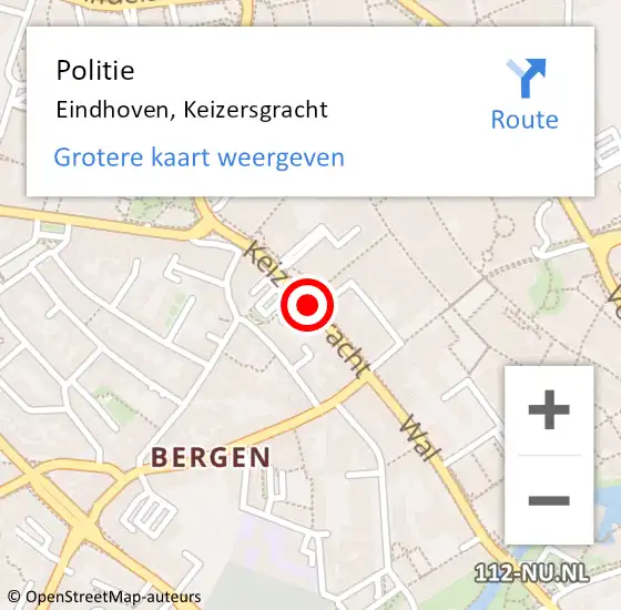 Locatie op kaart van de 112 melding: Politie Eindhoven, Keizersgracht op 21 januari 2019 12:53
