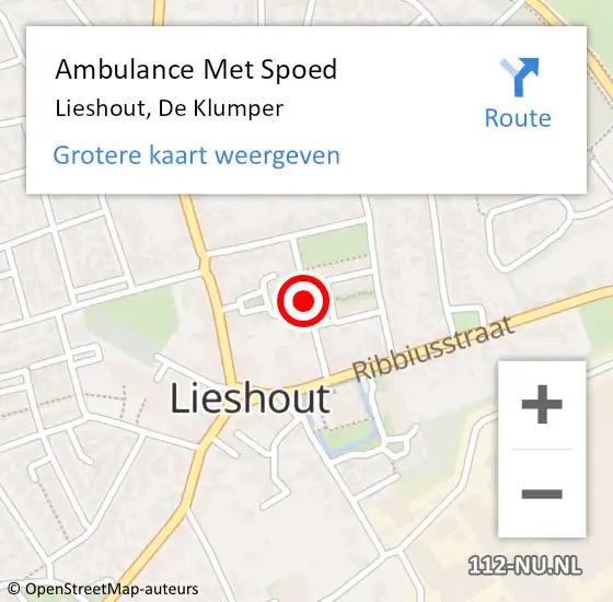 Locatie op kaart van de 112 melding: Ambulance Met Spoed Naar Lieshout, De Klumper op 21 januari 2019 14:11