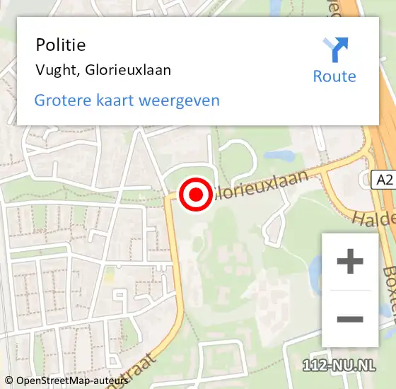 Locatie op kaart van de 112 melding: Politie Vught, Glorieuxlaan op 21 januari 2019 14:18
