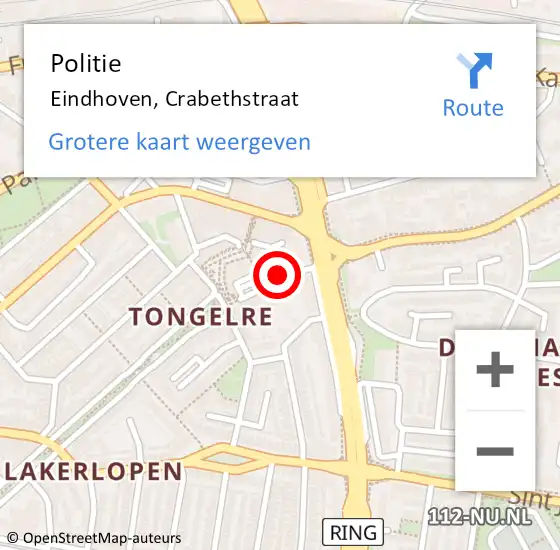 Locatie op kaart van de 112 melding: Politie Eindhoven, Crabethstraat op 21 januari 2019 14:23