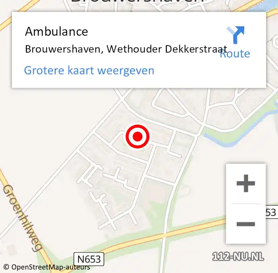 Locatie op kaart van de 112 melding: Ambulance Brouwershaven, Wethouder Dekkerstraat op 21 januari 2019 14:29