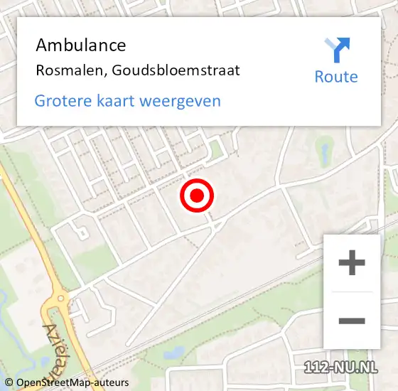 Locatie op kaart van de 112 melding: Ambulance Rosmalen, Goudsbloemstraat op 21 januari 2019 14:43