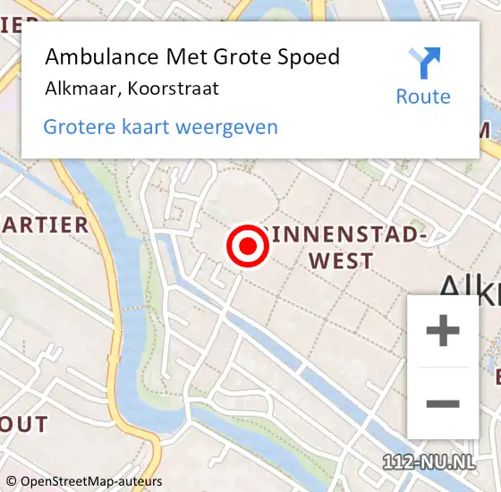 Locatie op kaart van de 112 melding: Ambulance Met Grote Spoed Naar Alkmaar, Koorstraat op 21 januari 2019 14:46