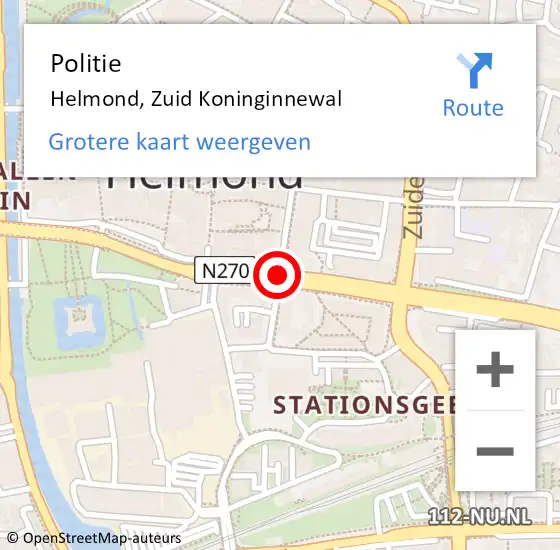Locatie op kaart van de 112 melding: Politie Helmond, Zuid Koninginnewal op 21 januari 2019 15:36