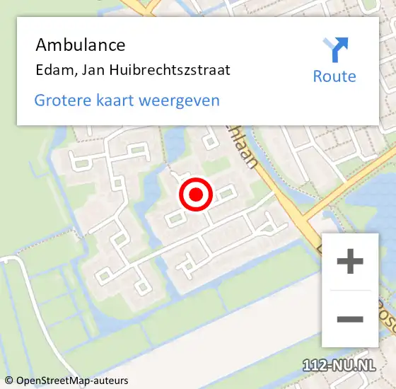 Locatie op kaart van de 112 melding: Ambulance Edam, Jan Huibrechtszstraat op 21 januari 2019 16:35