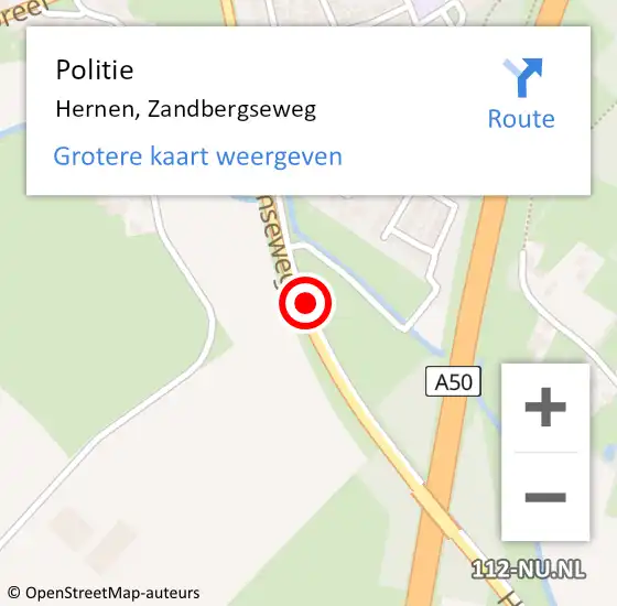 Locatie op kaart van de 112 melding: Politie Hernen, Zandbergseweg op 21 januari 2019 17:01