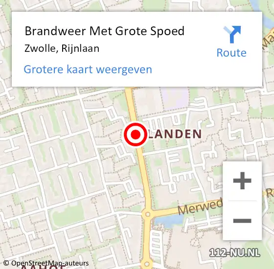 Locatie op kaart van de 112 melding: Brandweer Met Grote Spoed Naar Zwolle, Rijnlaan op 21 januari 2019 17:02