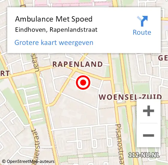 Locatie op kaart van de 112 melding: Ambulance Met Spoed Naar Eindhoven, Rapenlandstraat op 21 januari 2019 19:20