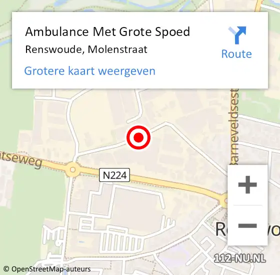 Locatie op kaart van de 112 melding: Ambulance Met Grote Spoed Naar Renswoude, Molenstraat op 21 januari 2019 19:35