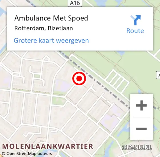 Locatie op kaart van de 112 melding: Ambulance Met Spoed Naar Rotterdam, Bizetlaan op 21 januari 2019 20:45
