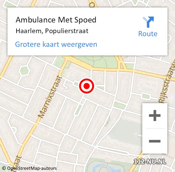 Locatie op kaart van de 112 melding: Ambulance Met Spoed Naar Haarlem, Populierstraat op 21 januari 2019 21:15