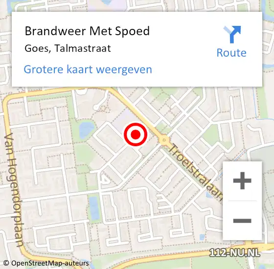 Locatie op kaart van de 112 melding: Brandweer Met Spoed Naar Goes, Talmastraat op 21 januari 2019 22:02