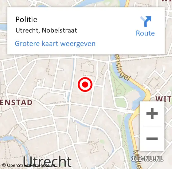 Locatie op kaart van de 112 melding: Politie Utrecht, Nobelstraat op 22 januari 2019 01:12