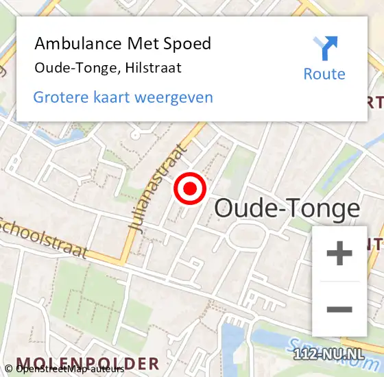 Locatie op kaart van de 112 melding: Ambulance Met Spoed Naar Oude-Tonge, Hilstraat op 22 januari 2019 01:15
