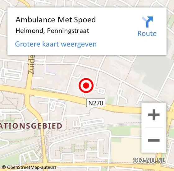 Locatie op kaart van de 112 melding: Ambulance Met Spoed Naar Helmond, Penningstraat op 22 januari 2019 02:43