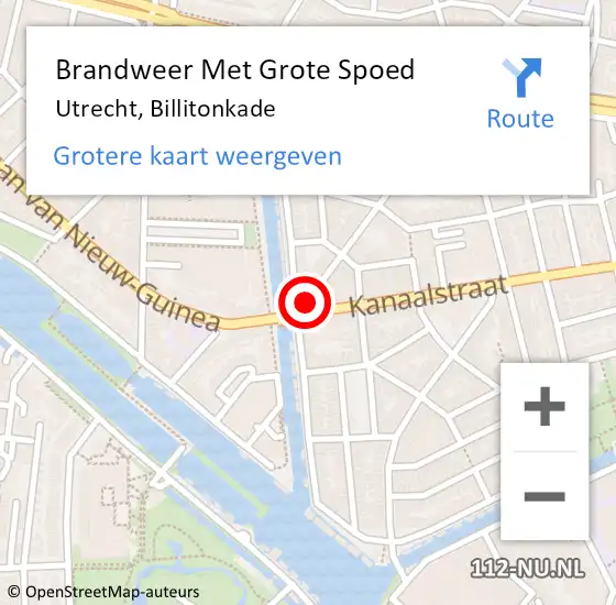 Locatie op kaart van de 112 melding: Brandweer Met Grote Spoed Naar Utrecht, Billitonkade op 22 januari 2019 03:34