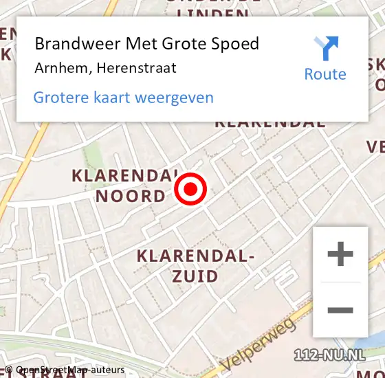 Locatie op kaart van de 112 melding: Brandweer Met Grote Spoed Naar Arnhem, Herenstraat op 22 januari 2019 04:21