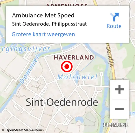 Locatie op kaart van de 112 melding: Ambulance Met Spoed Naar Sint Oedenrode, Philippusstraat op 22 januari 2019 05:42