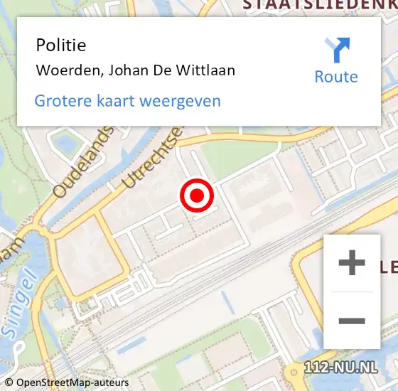 Locatie op kaart van de 112 melding: Politie Woerden, Johan De Wittlaan op 22 januari 2019 12:18