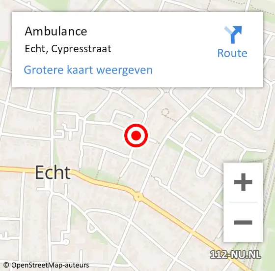 Locatie op kaart van de 112 melding: Ambulance Echt, Cypresstraat op 22 januari 2019 12:57