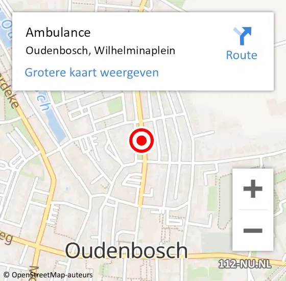 Locatie op kaart van de 112 melding: Ambulance Oudenbosch, Wilhelminaplein op 22 januari 2019 13:15