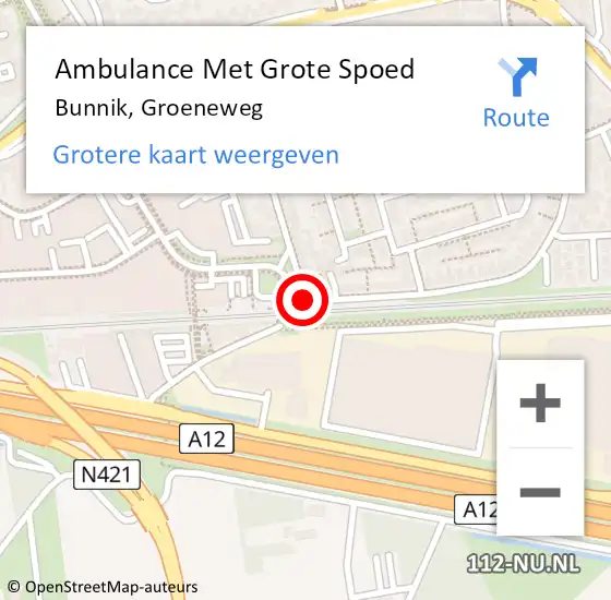 Locatie op kaart van de 112 melding: Ambulance Met Grote Spoed Naar Bunnik, Groeneweg op 22 januari 2019 13:19
