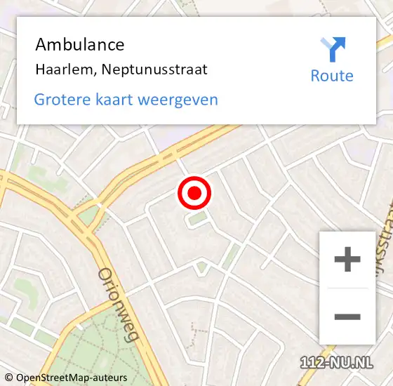 Locatie op kaart van de 112 melding: Ambulance Haarlem, Neptunusstraat op 22 januari 2019 13:49