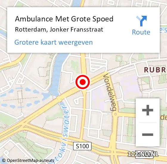 Locatie op kaart van de 112 melding: Ambulance Met Grote Spoed Naar Rotterdam, Jonker Fransstraat op 22 januari 2019 13:52